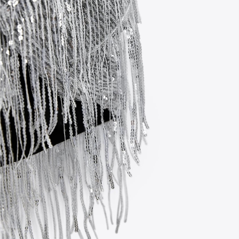 Zara Silver Sequin Fringe Halter Crop Top - Picture 11 of 12
